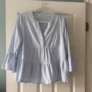 Crown & Ivy Blue Striped Peplum Blouse